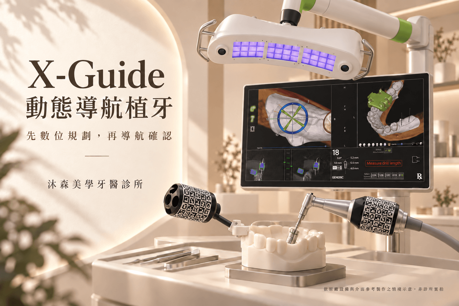 嘉義民雄沐森美學牙醫 X-Guide動態導航植牙概念插畫